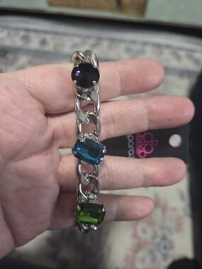 233# Paparazzi Silver-Tone Bracelet with Purple, Teal & Green Stones
